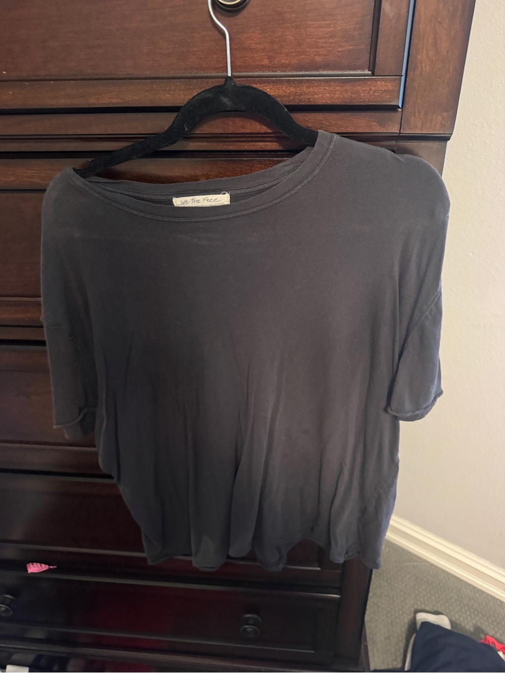Free People Black Short Sleeve Boxy Tee